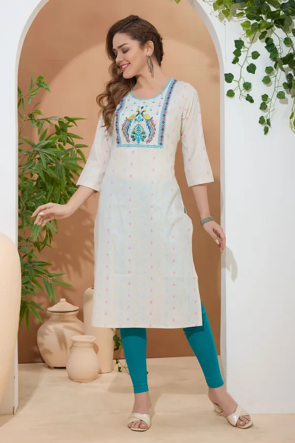 Designer_Cotton_Jaquard_Long_Kurta_With_Peacock_Embroidery
