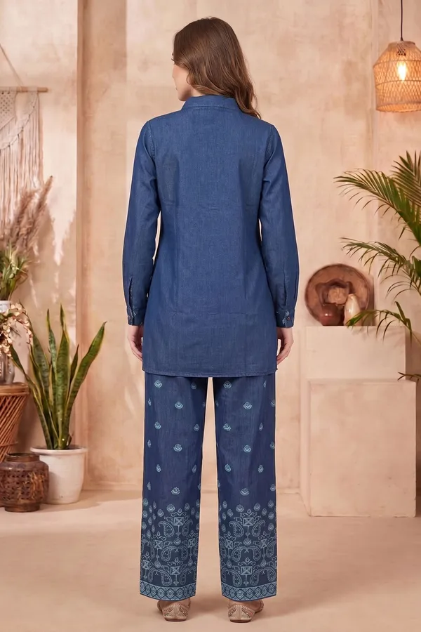 Earthy_Olive_Designer_Shirt_Top_with_Bandhani_Geometric_Print_and_Peacock_Placement_Design