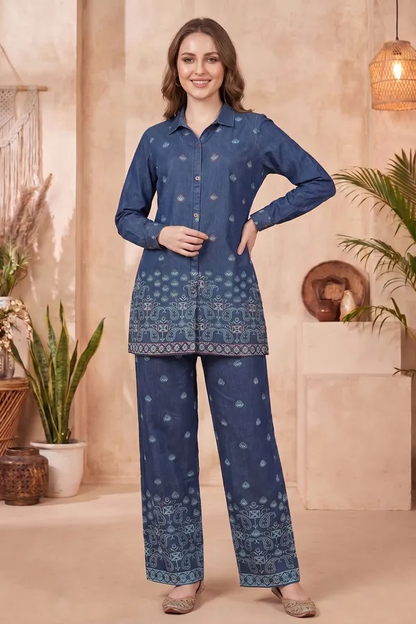 Earthy_Olive_Designer_Shirt_Top_with_Bandhani_Geometric_Print_and_Peacock_Placement_Design