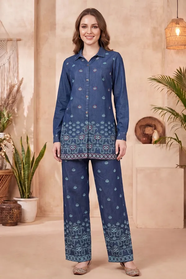 Earthy_Olive_Designer_Shirt_Top_with_Bandhani_Geometric_Print_and_Peacock_Placement_Design