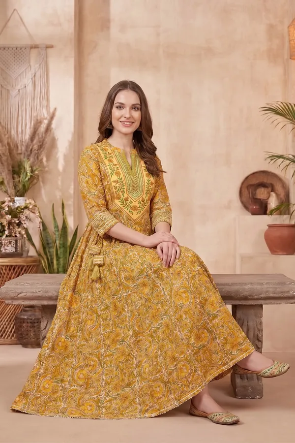 Elegant_Blue_Floral_Print_Anarkali_Kurti_with_Designer_Yoke