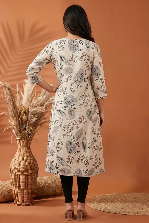 Elegant_Cream_Cotton_A_Line_Princess_Cut_Kurta_with_Nature_Leaf_Print