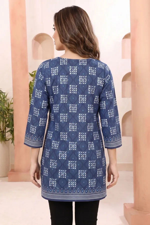 Elegant_Indigo_Cotton_Short_Kurti_with_Round_Neck_Botanical_Block_Print