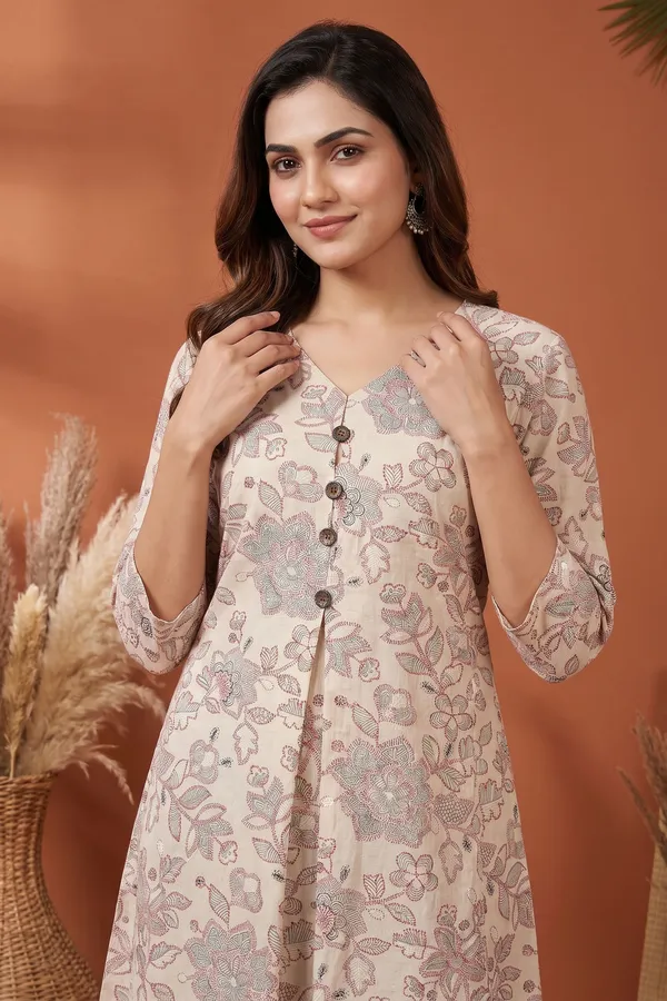 Elegant_Ivory_Cotton_Long_A_Line_Kurti_with_V_Neck_Ikat_Inspired_Ethnic_Print