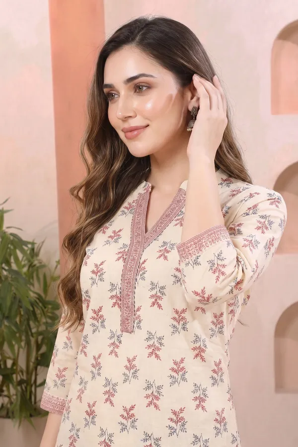 Elegant_Ivory_Cotton_Short_Kurti_with_Ban_Collar_Princess_Cut