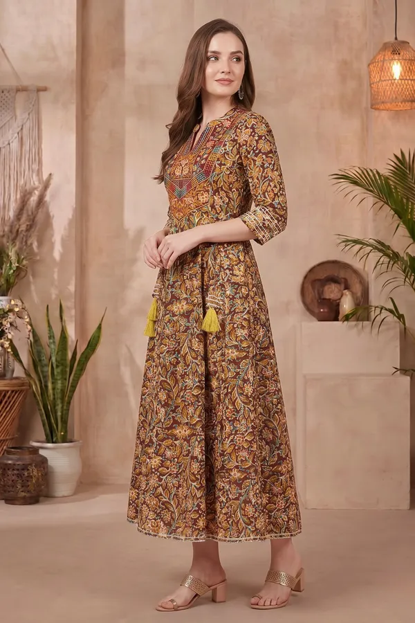 Elegant_Mustard_Yellow_Jaipuri_Cotton_Long_Anarkali_Kurti_with_Embroidered_Yoke