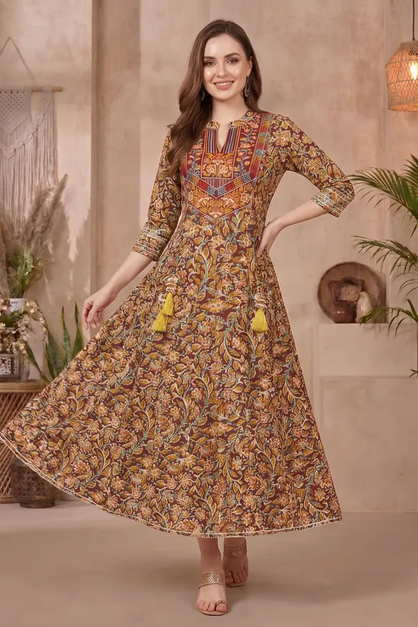 Elegant_Mustard_Yellow_Jaipuri_Cotton_Long_Anarkali_Kurti_with_Embroidered_Yoke