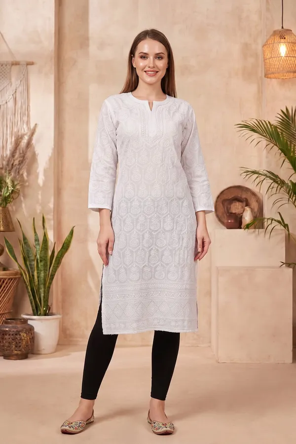 Elegant_Phirozi_Cotton_Long_Kurti_with_Intricate_Chikankari_Embroidery