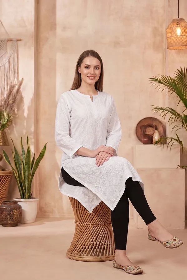 Elegant_Phirozi_Cotton_Long_Kurti_with_Intricate_Chikankari_Embroidery