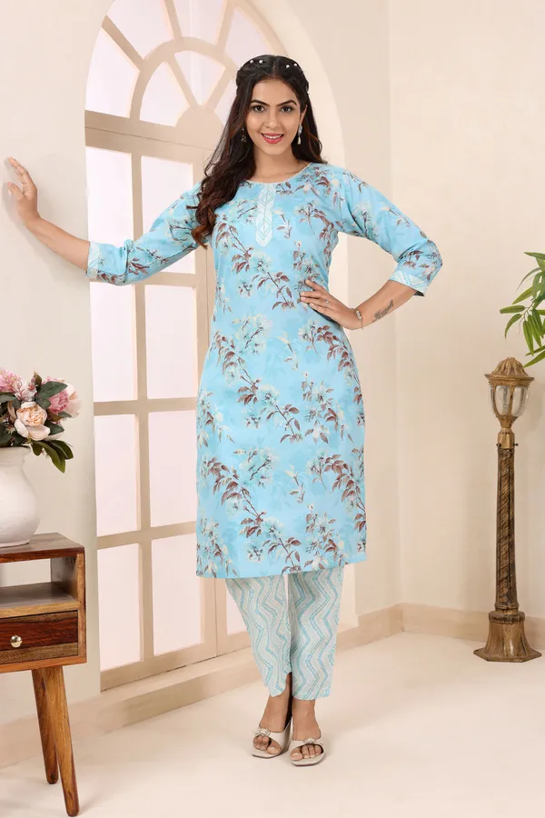 Shy_In_Sky_Round_Neck_Kurti_Pant_Suit_For_Women