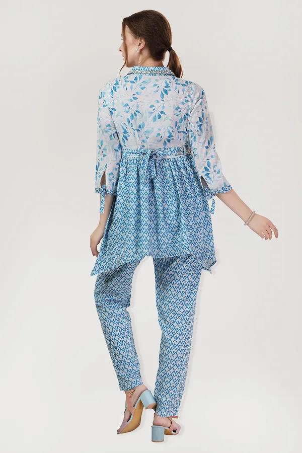 Ethnic_Blue_Leaf_Print_Cotton_Co-ord_Set_With_Belt