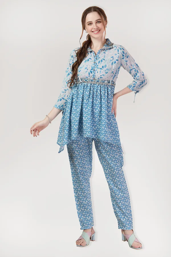 Ethnic_Blue_Leaf_Print_Cotton_Co-ord_Set_With_Belt