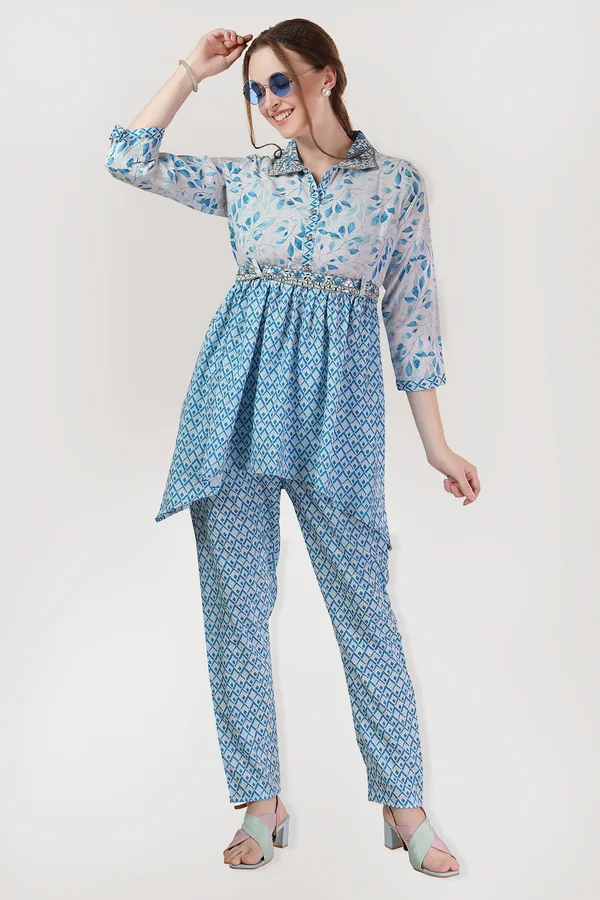 Ethnic_Blue_Leaf_Print_Cotton_Co-ord_Set_With_Belt