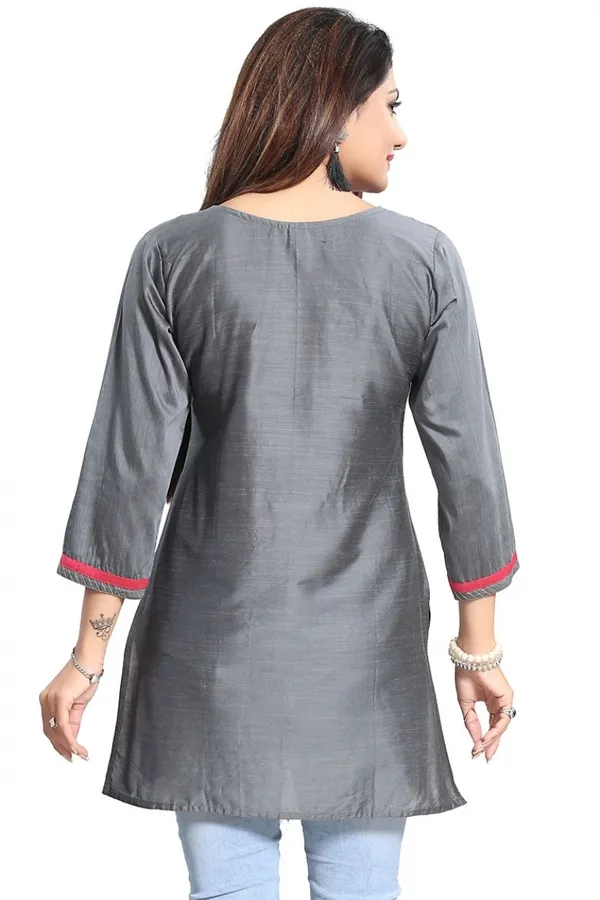 Elegant_Gray_Short_and_Straight_Raw_Silk_Tunic_with_Pink_Machine_Work_Embroidery