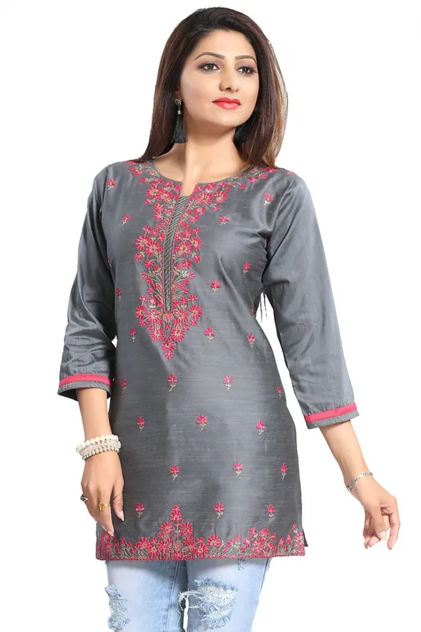 Elegant_Gray_Short_and_Straight_Raw_Silk_Tunic_with_Pink_Machine_Work_Embroidery