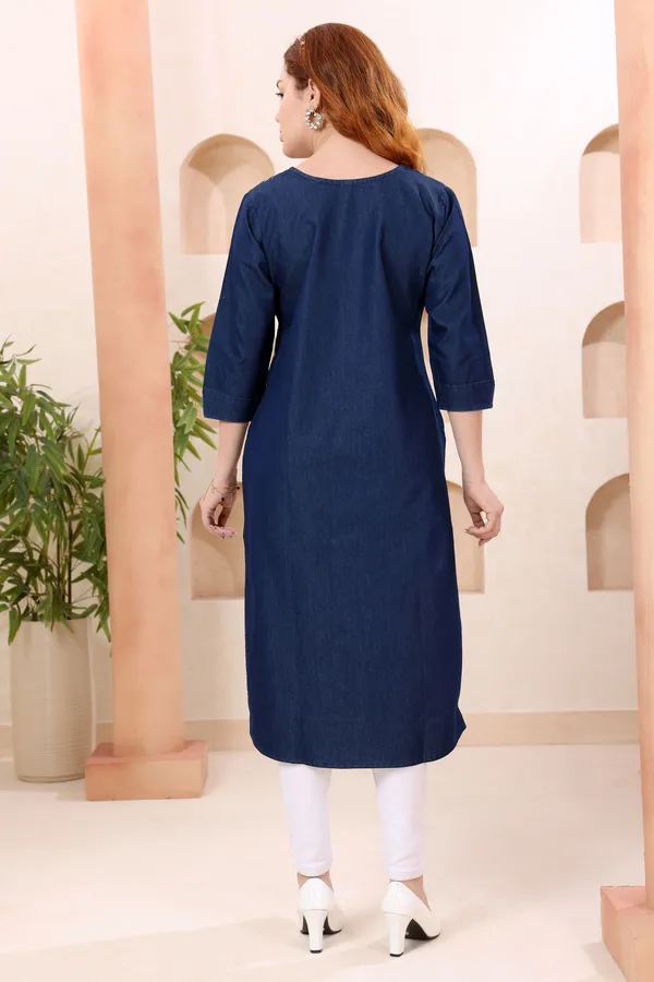 Fashionable_Round_Neck_Denim_Kurti_With_Hand_Embroidery