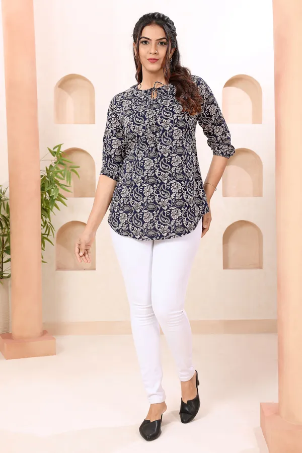 True_Blue_Paisely_Print_Round_Neck_Short_Tunic_Top_for_Women
