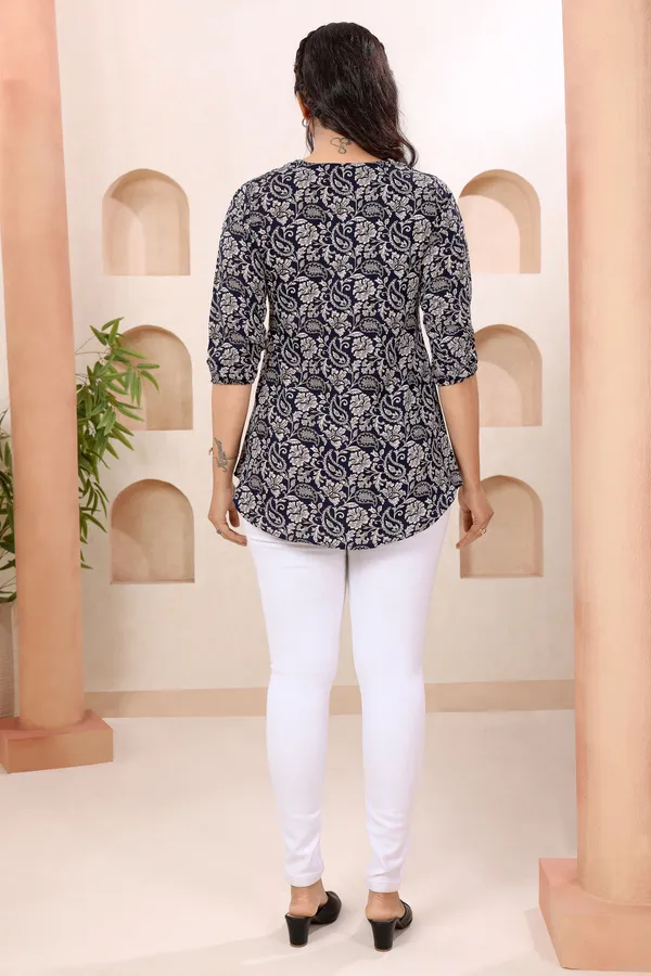 True_Blue_Paisely_Print_Round_Neck_Short_Tunic_Top_for_Women