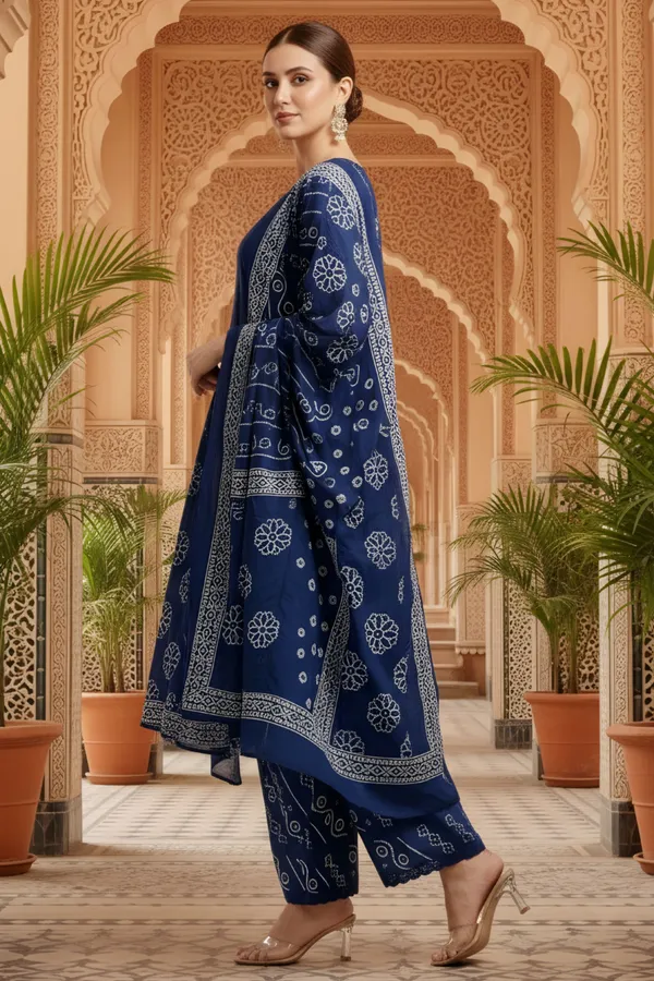 Blue_Jaipuri_Print_Cotton_Flared_3_Piece_Suit_Set_with_Stitched_Yoke_Neckline