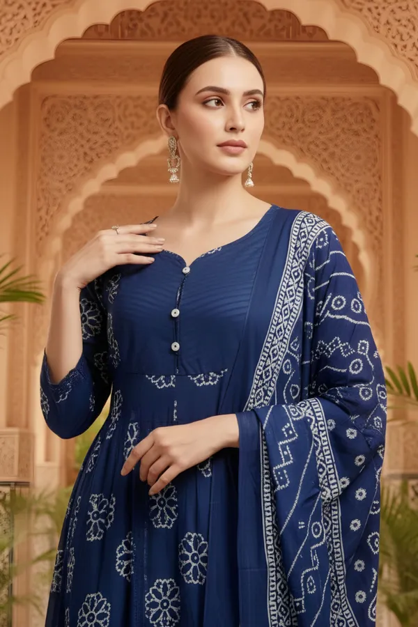 Blue_Jaipuri_Print_Cotton_Flared_3_Piece_Suit_Set_with_Stitched_Yoke_Neckline