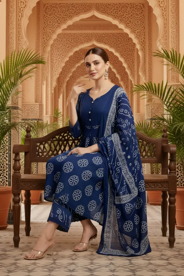Blue_Jaipuri_Print_Cotton_Flared_3_Piece_Suit_Set_with_Stitched_Yoke_Neckline