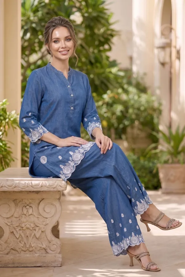 Heritage_Blue_Denim_Kurta_Palazzo_Set_with_Botanical_Thread_Embroidery_Border