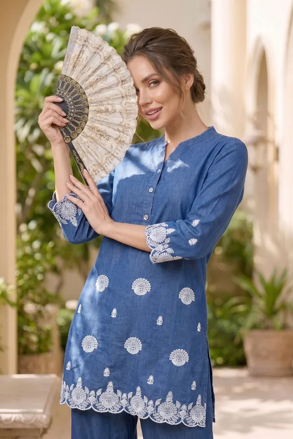 Heritage_Blue_Denim_Kurta_Palazzo_Set_with_Botanical_Thread_Embroidery_Border