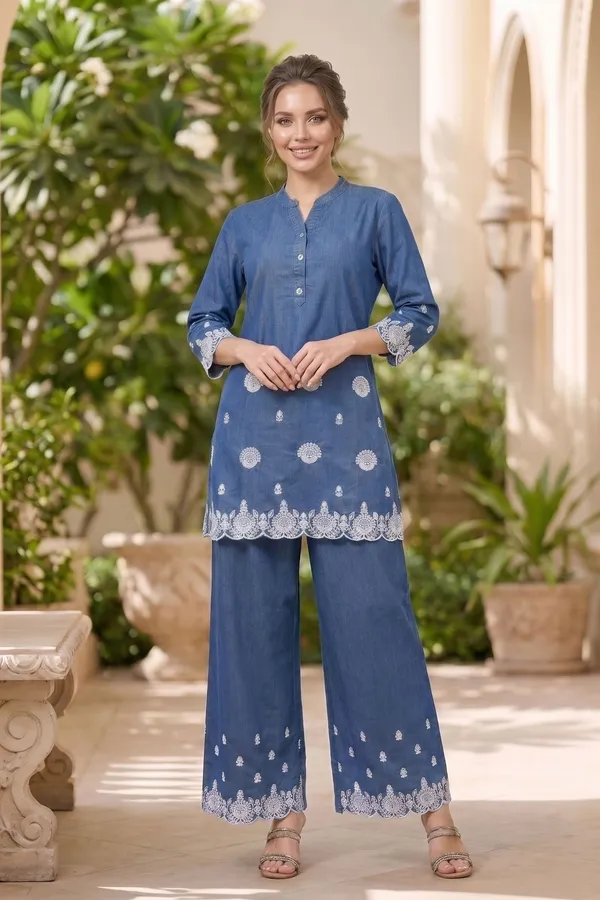 Heritage_Blue_Denim_Kurta_Palazzo_Set_with_Botanical_Thread_Embroidery_Border