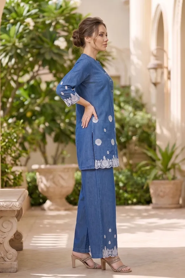 Heritage_Blue_Denim_Kurta_Palazzo_Set_with_Botanical_Thread_Embroidery_Border
