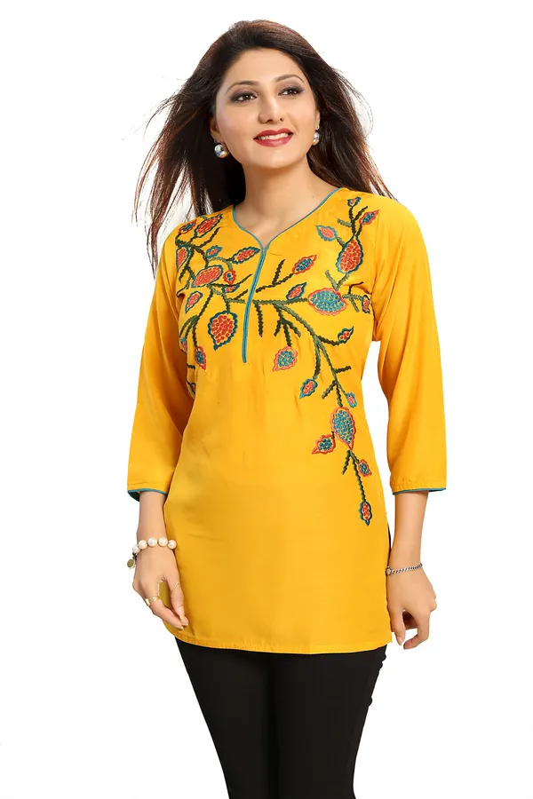 Snazzy_Scintillating_Mustard_Yellow_Designer_Tunic_Top