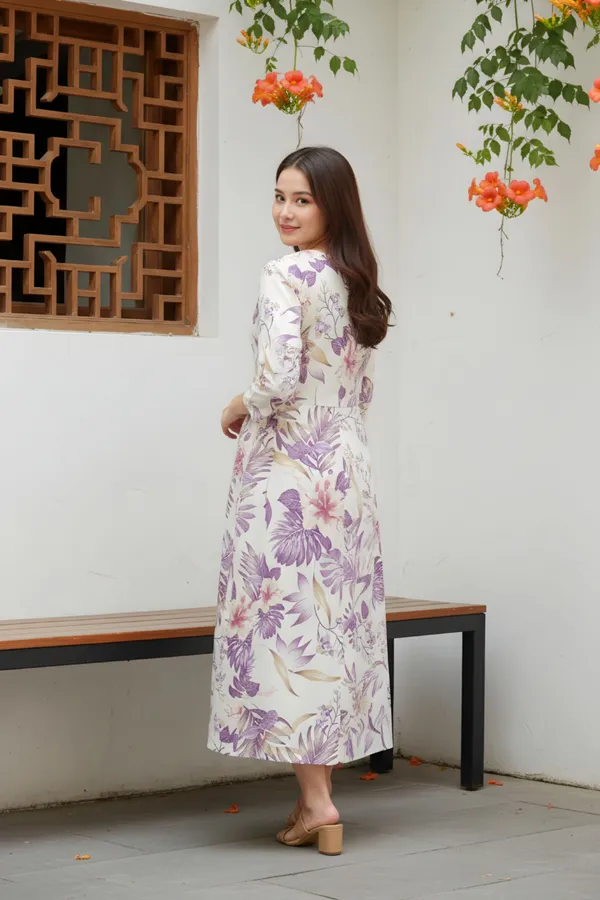 Purple_Leafy_Print_Linen_Cotton_Flared_Long_Kurta_For_Women