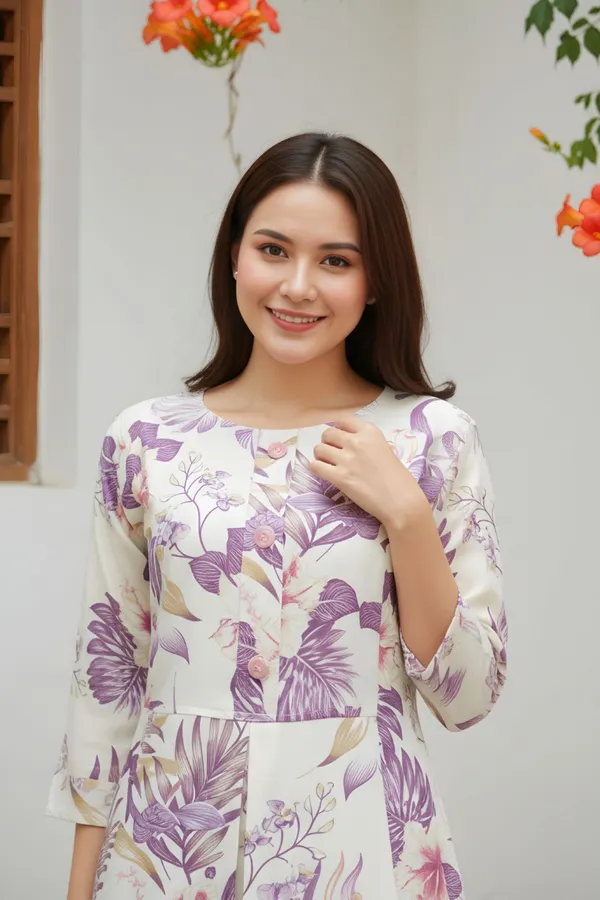 Purple_Leafy_Print_Linen_Cotton_Flared_Long_Kurta_For_Women