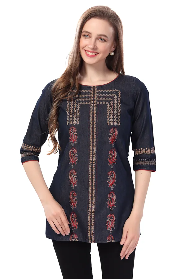 Denim_Delight_Short_Tunic_Featuring_Color_Wash_Print_and_Thread_Work