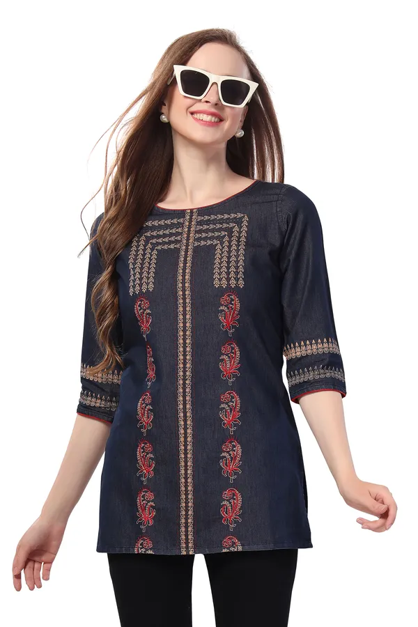Denim_Delight_Short_Tunic_Featuring_Color_Wash_Print_and_Thread_Work