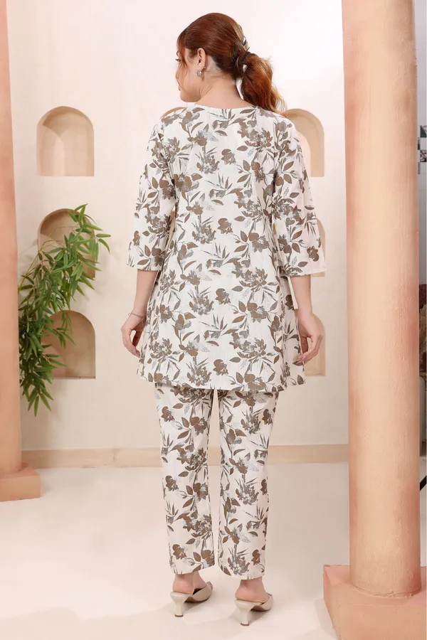 Designer_Leafy_Print_V_Neck_Cotton_Co_Ord_Set