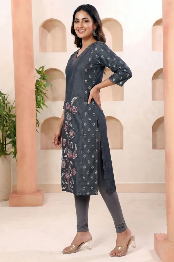 Womens_Long_Denim_Kurti_with_Floral_Discharge_Print