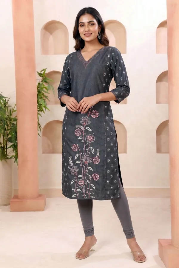Womens_Long_Denim_Kurti_with_Floral_Discharge_Print