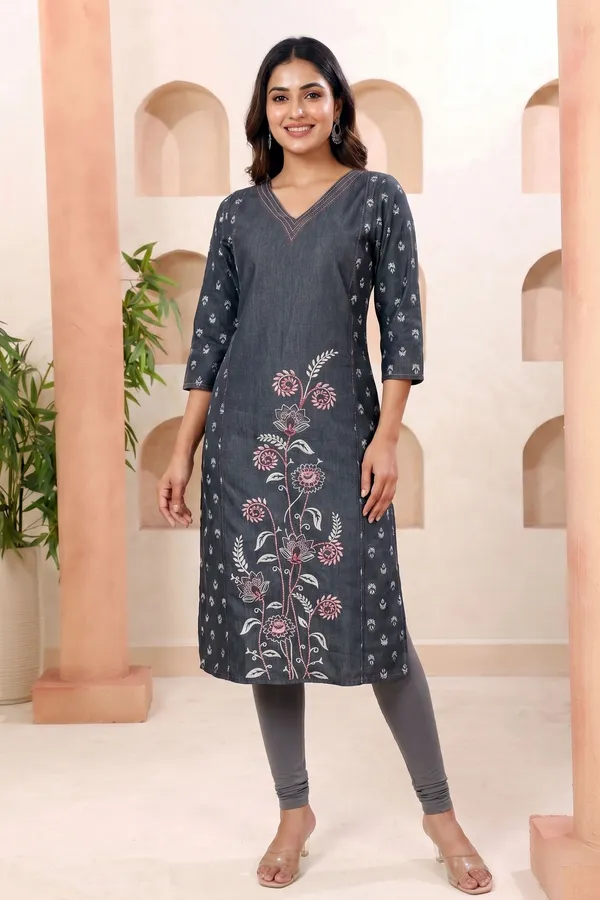 Womens_Long_Denim_Kurti_with_Floral_Discharge_Print