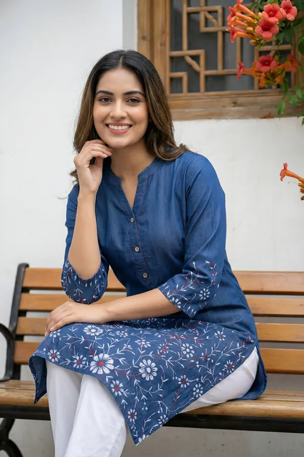 Indigo_Ban_Collar_Denim_Kurti_for_Women_with_Ethnic_Print_and_Thread_Work