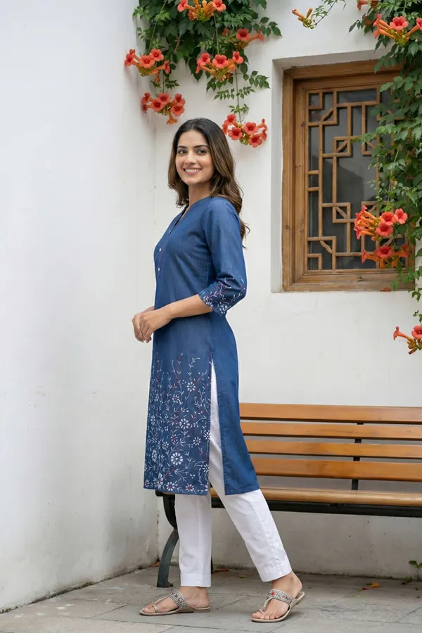 Indigo_Ban_Collar_Denim_Kurti_for_Women_with_Ethnic_Print_and_Thread_Work