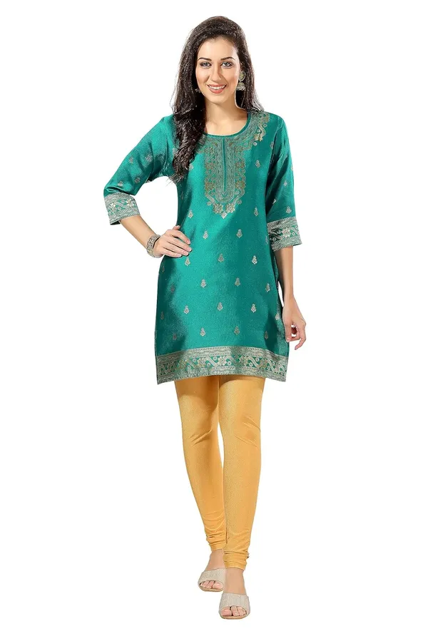 Golden_Threads:_Celebrating_Festivities_In_Banarasi_Jacquard_Kurti_Tunic_For_Women_And_Girls_|_Kurti_Tops_|_Short_Kurti_|_Short_Kurti_For_Women_|_Short_Kurti_For_Girls