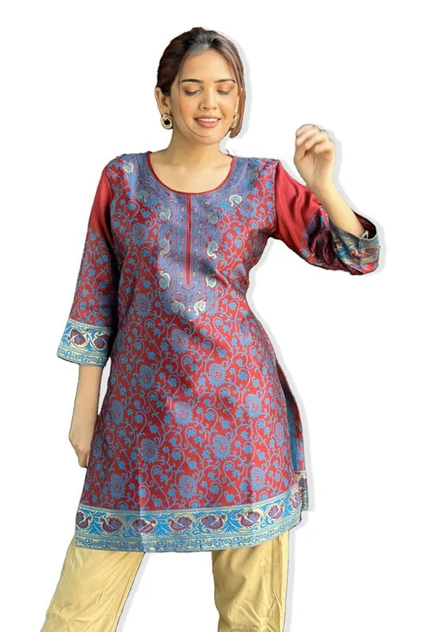Golden_Threads:_Celebrating_Festivities_In_Banarasi_Jacquard_Kurti_Tunic_For_Women_And_Girls_|_Kurti_Tops_|_Short_Kurti_|_Short_Kurti_For_Women_|_Short_Kurti_For_Girls
