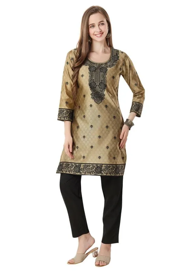 Golden_Threads:_Celebrating_Festivities_In_Banarasi_Jacquard_Kurti_Tunic_For_Women_And_Girls_|_Kurti_Tops_|_Short_Kurti_|_Short_Kurti_For_Women_|_Short_Kurti_For_Girls
