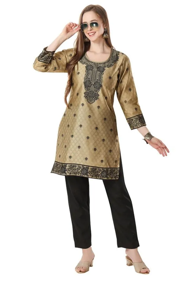 Golden_Threads:_Celebrating_Festivities_In_Banarasi_Jacquard_Kurti_Tunic_For_Women_And_Girls_|_Kurti_Tops_|_Short_Kurti_|_Short_Kurti_For_Women_|_Short_Kurti_For_Girls