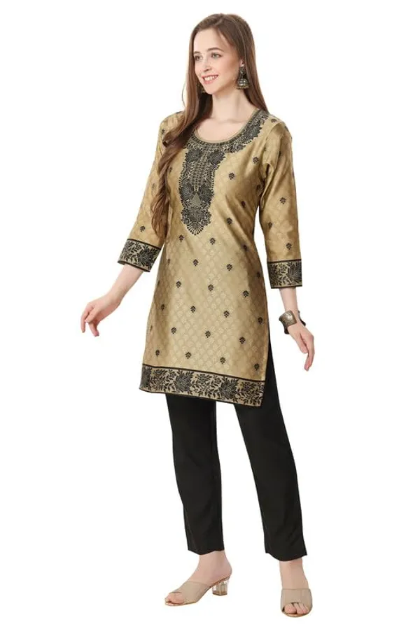 Golden_Threads:_Celebrating_Festivities_In_Banarasi_Jacquard_Kurti_Tunic_For_Women_And_Girls_|_Kurti_Tops_|_Short_Kurti_|_Short_Kurti_For_Women_|_Short_Kurti_For_Girls