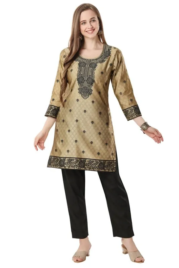 Golden_Threads:_Celebrating_Festivities_In_Banarasi_Jacquard_Kurti_Tunic_For_Women_And_Girls_|_Kurti_Tops_|_Short_Kurti_|_Short_Kurti_For_Women_|_Short_Kurti_For_Girls