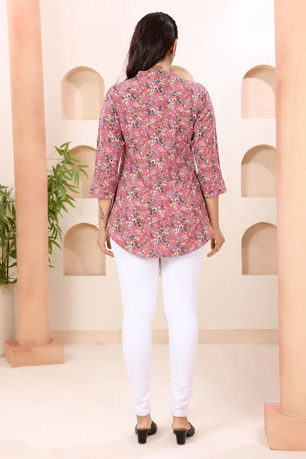 Floral_Coral_Ban_Collar_Short_Tunic_Top_for_Women