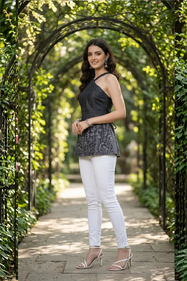 Indo_Western_Black_Denim_Kurti_with_Halter_Cross_Strap_and_Corset_Back