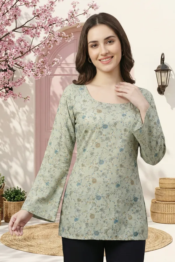 Pista_Green_Rayon_Jaipuri_Print_Kurti_With_Long_Sleves