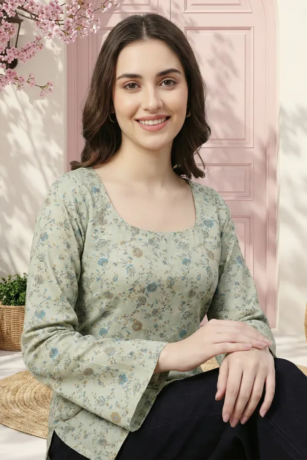 Pista_Green_Rayon_Jaipuri_Print_Kurti_With_Long_Sleves